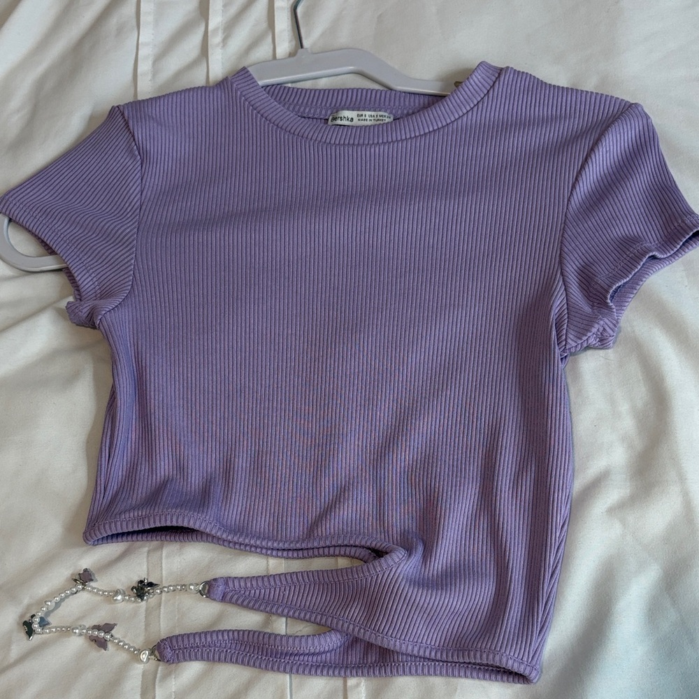 Purple Ribbed Women's Crop Top